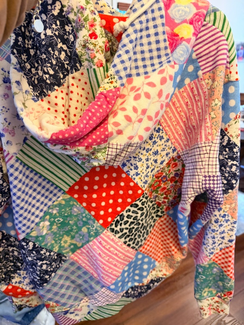 Teddy Fresh Multicolor Patchwork Polka Dot & Floral Hoodie - Picture 3 of 4